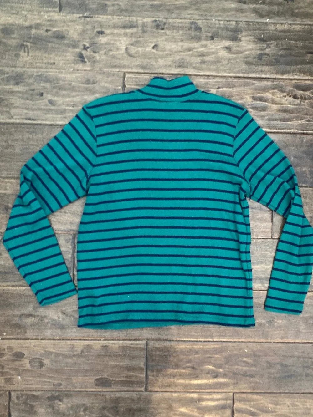 LL Bean Striped 1/4 Zip Sweater Womens Large Petite 100% Cotton Mock Neck